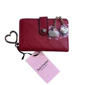 Juicy Couture Red Embossed Wallet With Heart & Crown Charms Gold Hardware And Ke